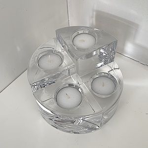 Orrefors, Swedish crystal, “Quartet”, 4 pc, graduated candle holders. Perfect!